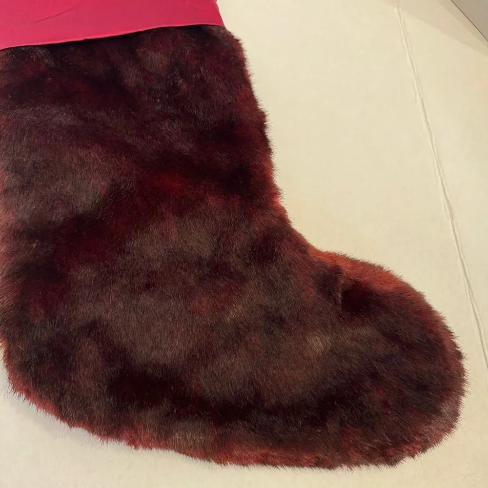 Pottery Barn Faux Fur Christmas Stocking Burgundy Wine Red No Monogram Blank